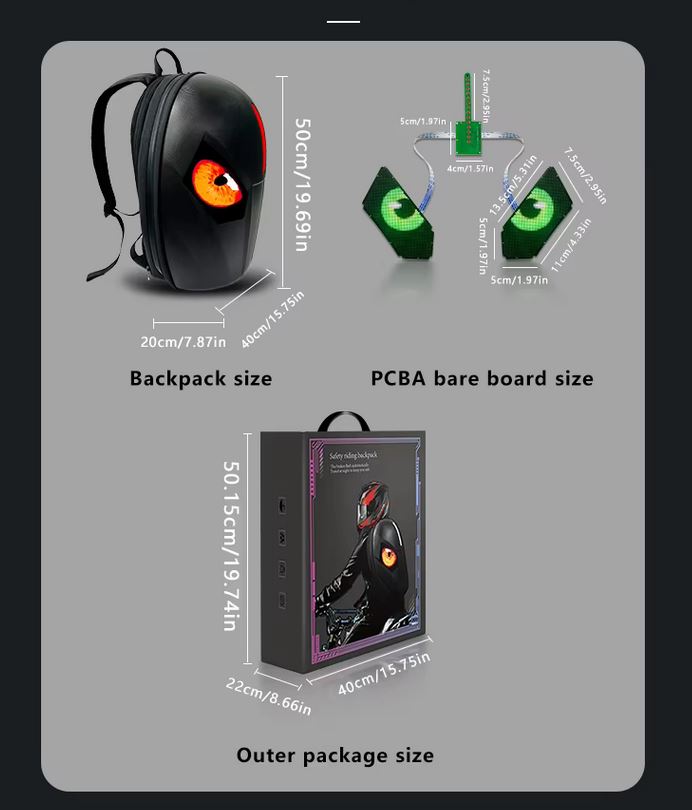 nomandgear LED Rucksack neues Model 2025, Motorrad Rucksack mit LED Augen, Hard Shell Tasche,